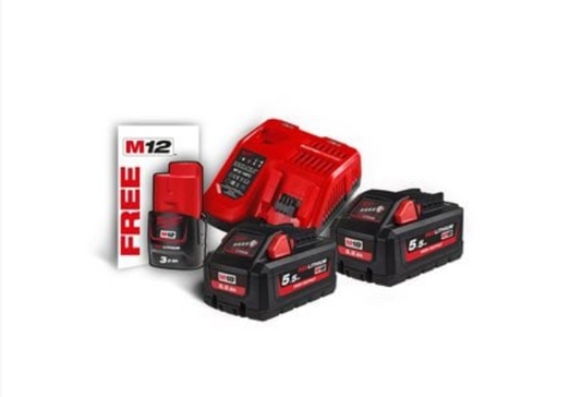 MILWAUKEE Energy Kit M18™ HIGH OUTPUT™ 2 x 5.5 Ah (18V) + 1 x 3 Ah (12V) Extra (4933464713)